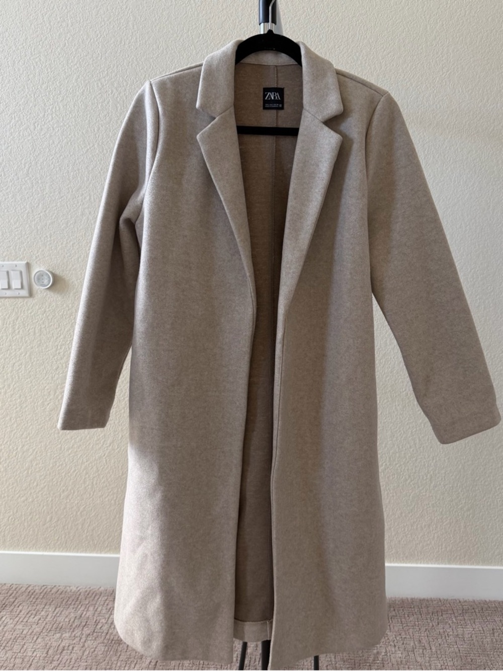 Zara Taupe Open-Front Long Coat